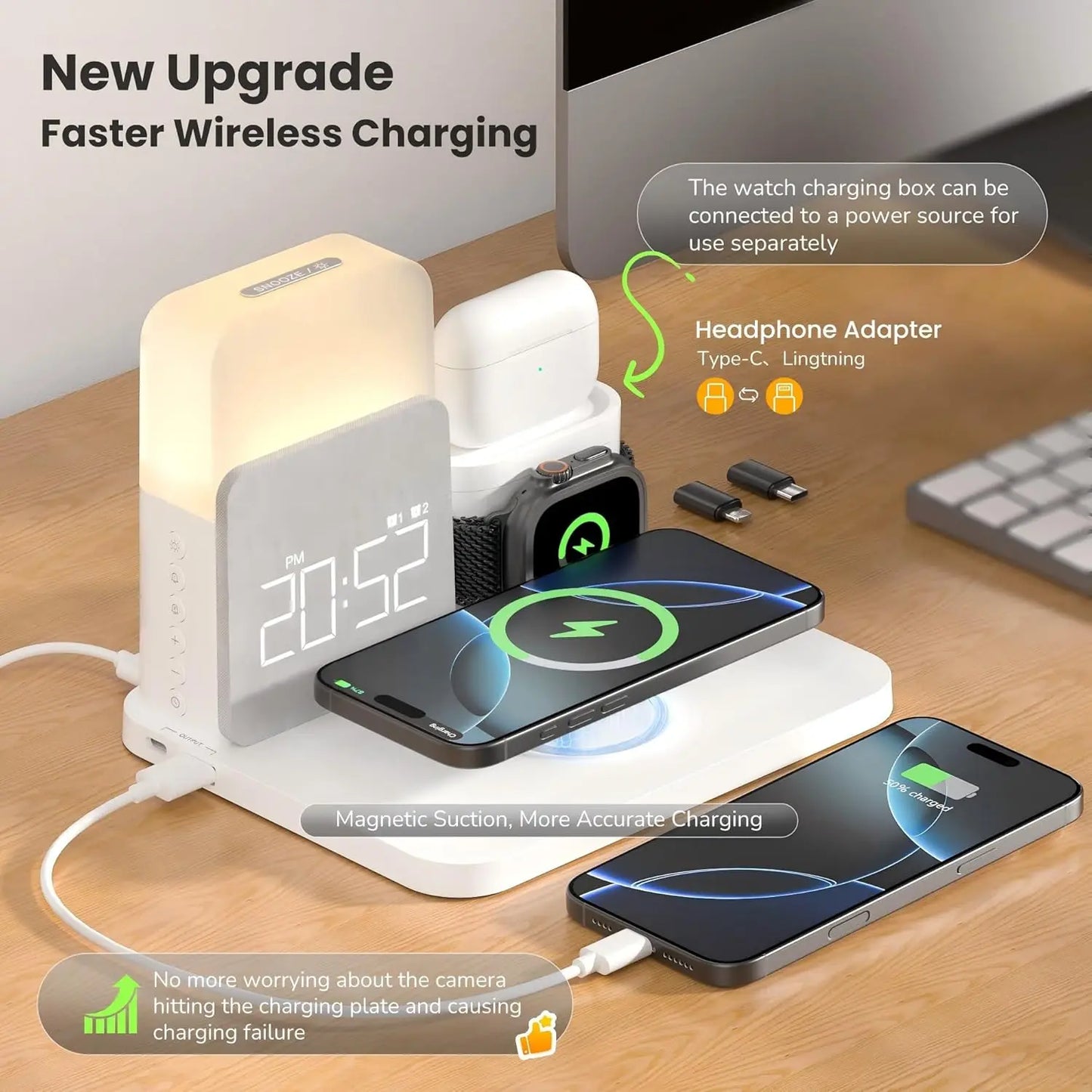 Gadverra™ 7-in-1 MagSafe Alarm Clock Charger – Wireless Station