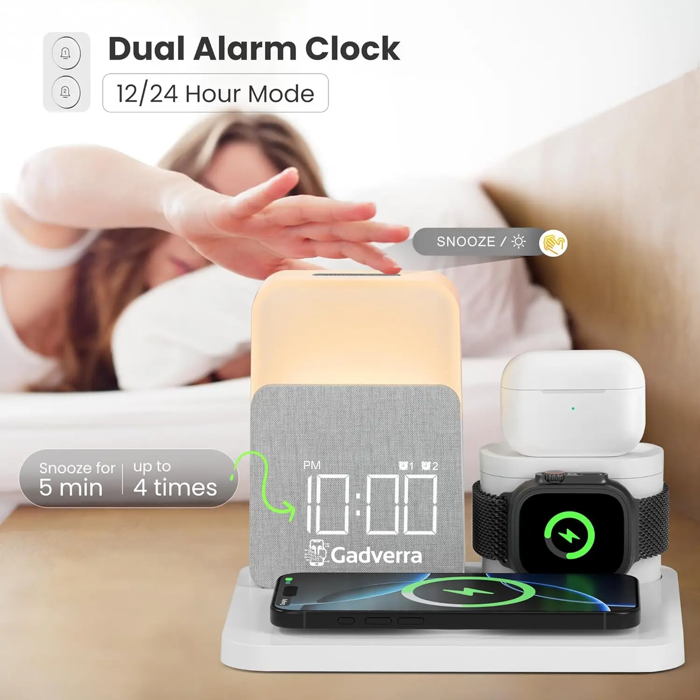 Gadverra™ 7-in-1 MagSafe Alarm Clock Charger – Wireless Station